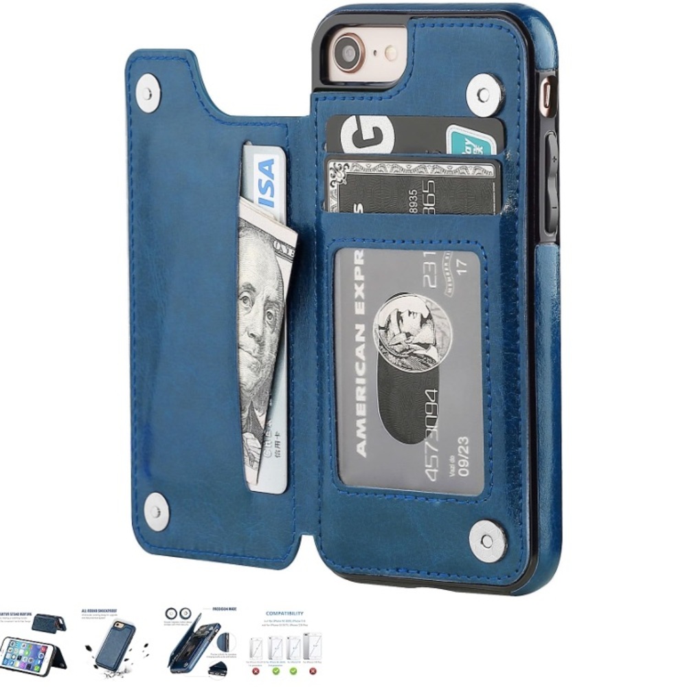 🆕 Blue PU Leather iPhone Wallet Case - Picture 2 of 9